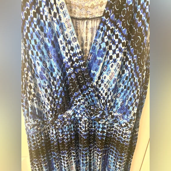 Spense Plus Size Blue Sleeveless V Neck Dress - Picture 2 of 8